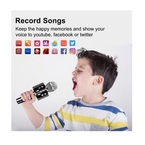 Wireless Bluetooth Karaoke Microphone Handheld Speaker Voice Changer Black NEW